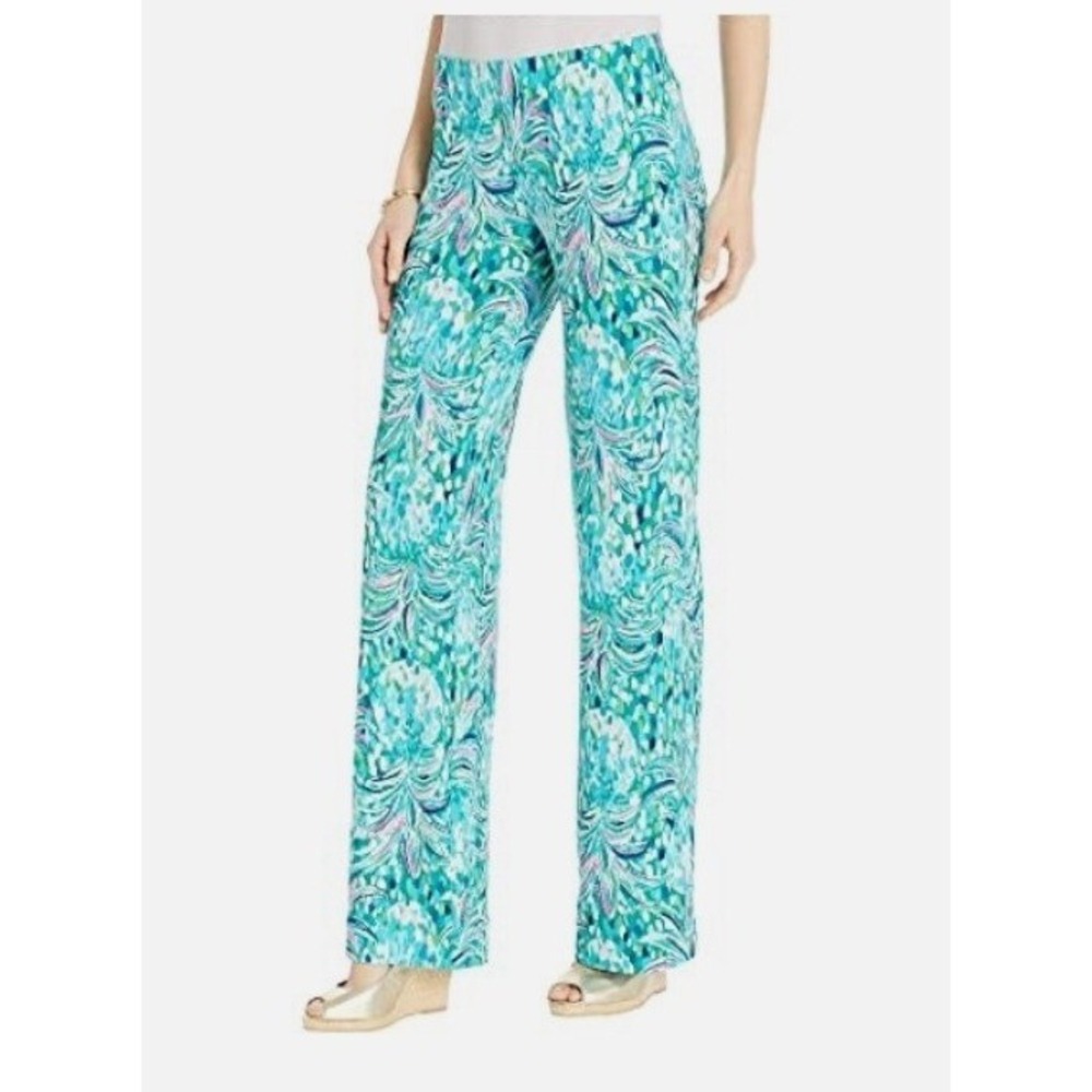 Lilly Pulitzer Wide Leg Tropical Pineapple Print Pants Blue Green Pink Palazzo L